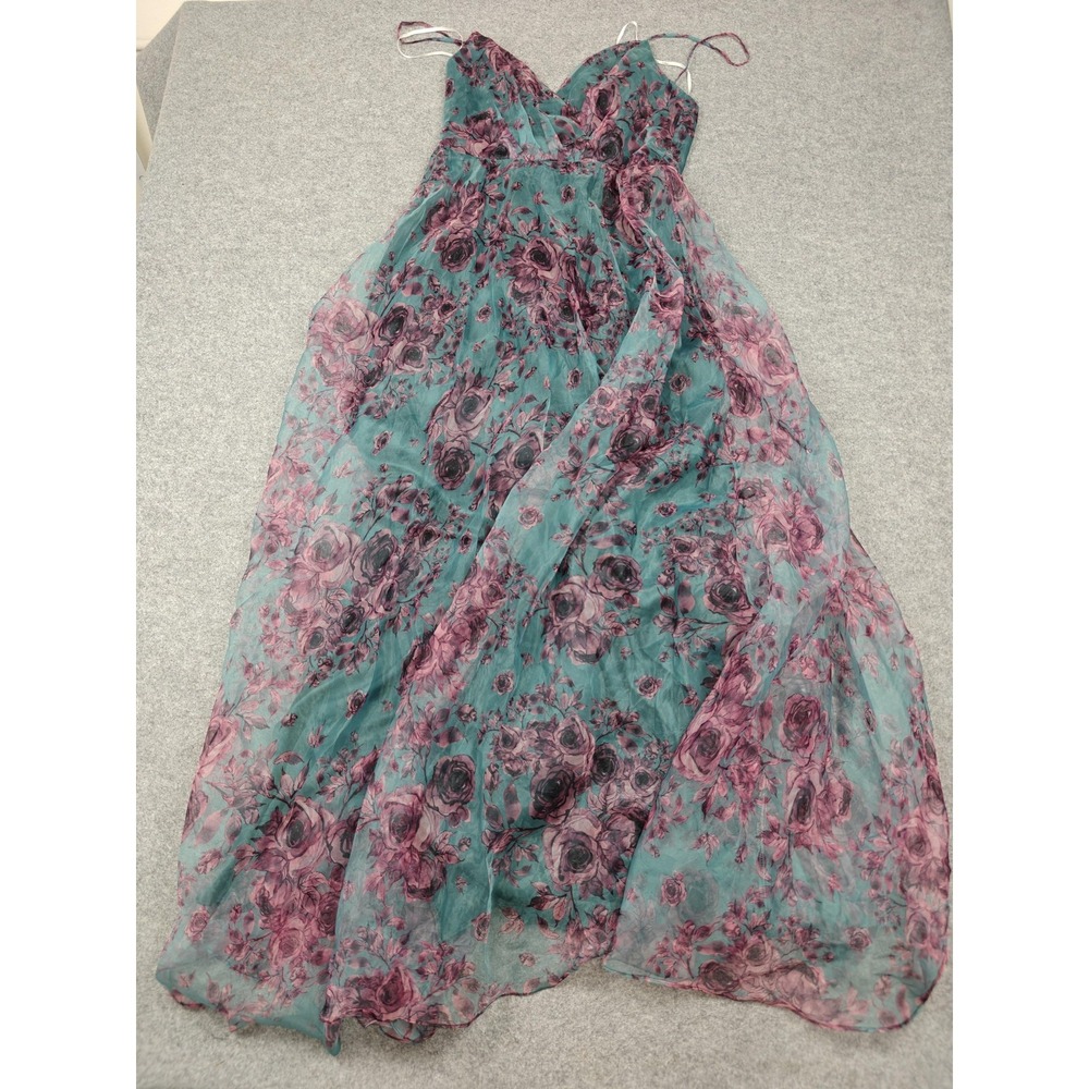 Lulu's Teal and Mauve Floral Maxi Dress